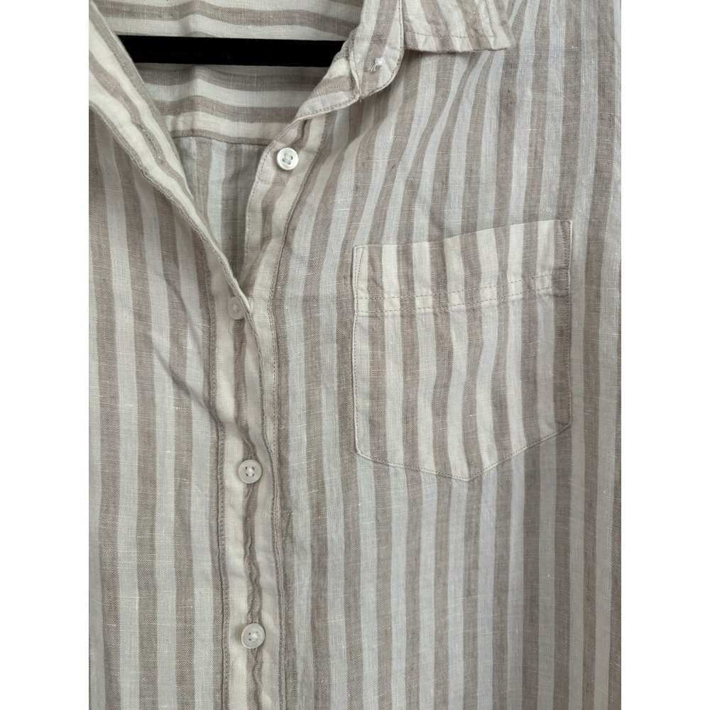 L.L.Bean Womens L Regular Striped Long Sleeve Button-Up Point Collar Linen White - Picture 3 of 6